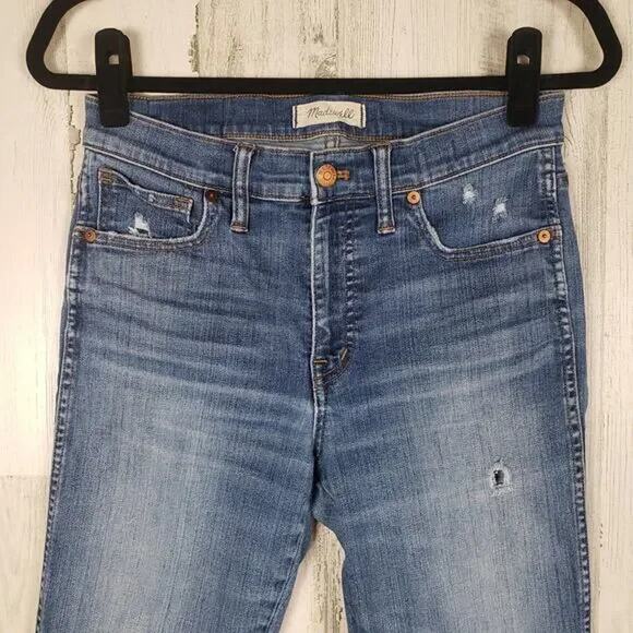 Madewell Distressed Blue Denim 9" High Rise Skinny Jeans Women's Size 28 - Picture 2 of 15